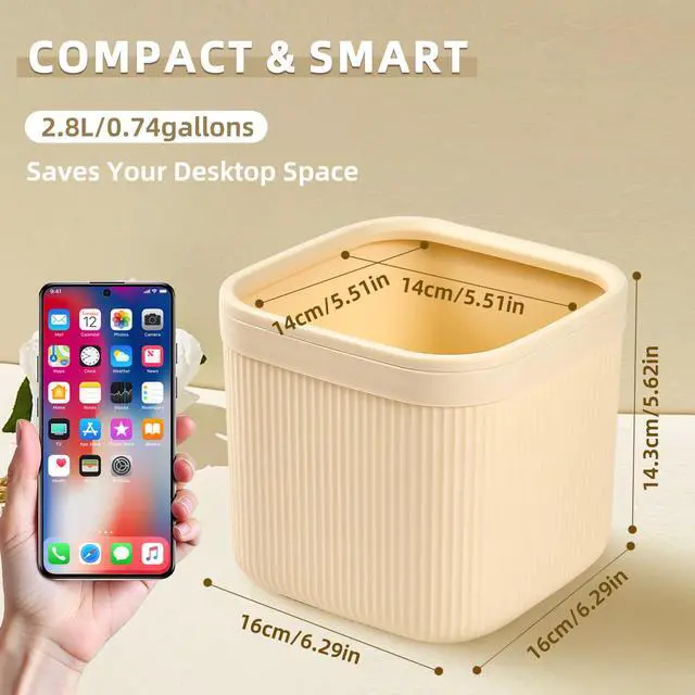Alt view image 3 of 6 - Small Desktop Trash Can, 2.8L Open-Top Waste Basket, Milk White
