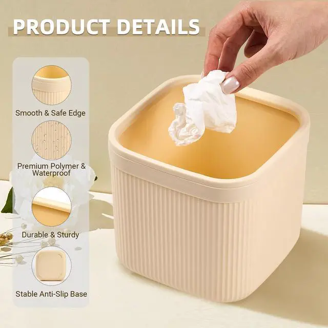 Alt view image 4 of 6 - Small Desktop Trash Can, 2.8L Open-Top Waste Basket, Milk White