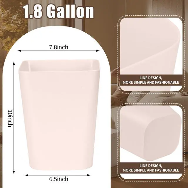 Alt view image 2 of 7 - Small Trash Can - Plastic Waste basketbin - for Office,Home,Bathroom,Kitchen - 1.8 Gallon - Khaki