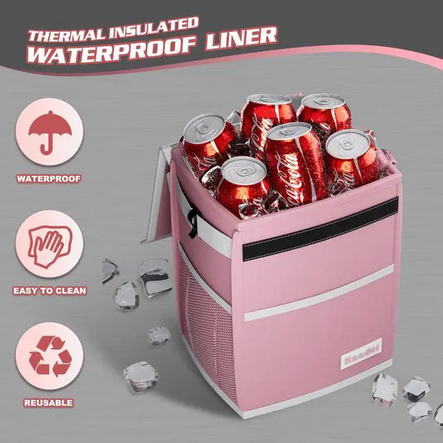 Alt view image 4 of 6 - Car Trash Can with Lid, Car Garbage, Bin and Bag (Pink, Medium)