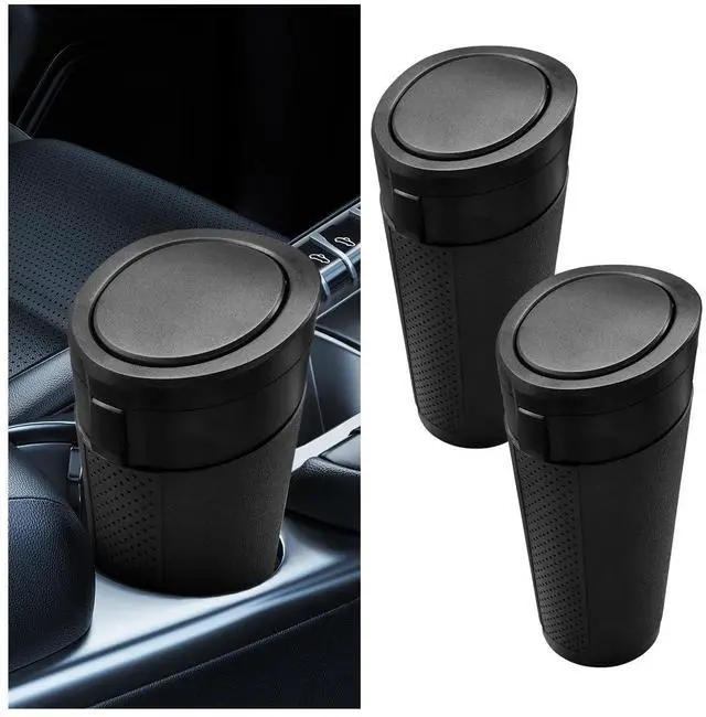 Main image of Car Trash Can Bin with Lid, Leakproof Automotive Side Door Garbage Can, Mini Vehicle Cup Holder Trash Bin, Portable Auto Organizers & Storage Accessories for Car, Home, Office (2PCS/Black)