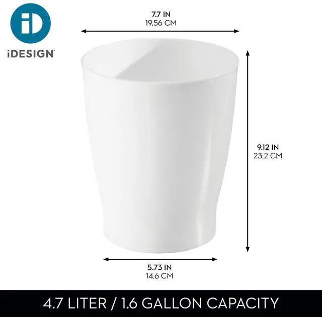 Alt view image 4 of 7 - Small Round Plastic Bathroom Trash Can, White