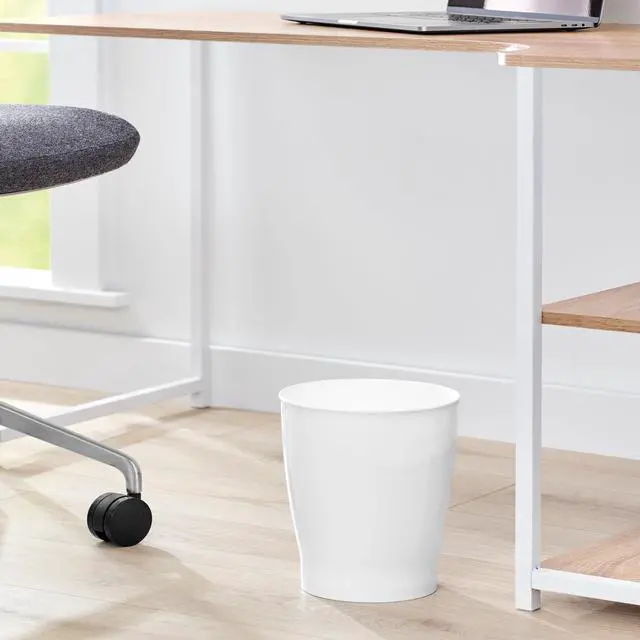 Alt view image 5 of 7 - Small Round Plastic Bathroom Trash Can, White