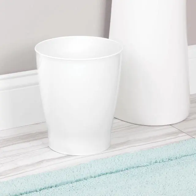 Alt view image 7 of 7 - Small Round Plastic Bathroom Trash Can, White
