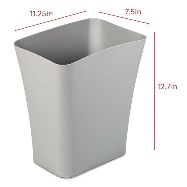 Alt view image 6 of 6 - Textura Slim Trash Can - 3.1 Gallon Small Waste Basket for Narrow Spaces - Skinny Plastic Garbage Bin for Bathroom, Bedroom, or Office, Grey