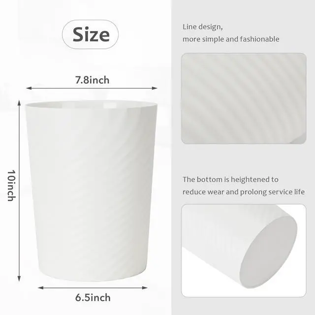 Alt view image 7 of 7 - Small Plastic Trash Can - 1.8 Gallon - White - Wastebasket Garbage Can Container