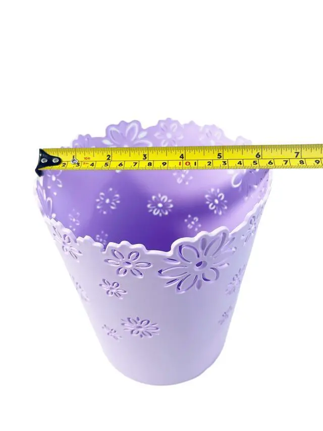 Alt view image 2 of 7 - Wastebasket, Hollow Flower Shape Plastic Lidless Wastepaper Baskets Trash Can (Purple, Mini)