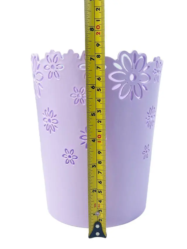 Alt view image 3 of 7 - Wastebasket, Hollow Flower Shape Plastic Lidless Wastepaper Baskets Trash Can (Purple, Mini)