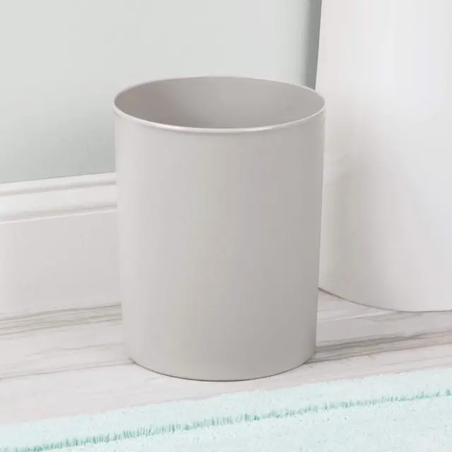 Alt view image 2 of 3 - Small Round Plastic Bathroom Trash Can, Light Gray