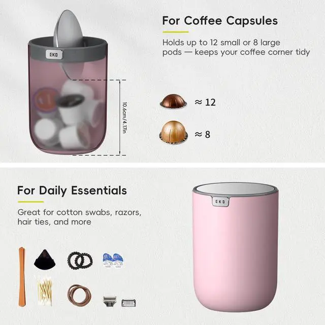 Alt view image 2 of 7 - Fandy 0.4 Gal/1.5L Mini Tabletop Trash Bin with Swing-Lid, Desktop Trash Can for Bathroom Countertop, Vanity, Coffee or Office, Small Garbage Bin (Pink)