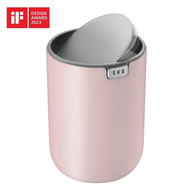 Alt view image 4 of 7 - Fandy 0.4 Gal/1.5L Mini Tabletop Trash Bin with Swing-Lid, Desktop Trash Can for Bathroom Countertop, Vanity, Coffee or Office, Small Garbage Bin (Pink)