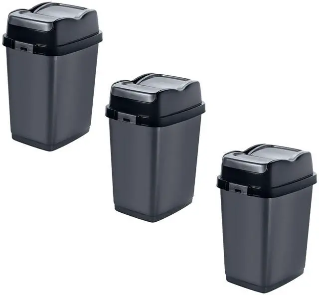 Main image of Garbage Cans with Swing Top-Split Lids, 3 Pack | Small Trash Cans with Lids | Durable Plastic | Slim & Sturdy Trash Bins | Fingerprint Resistant | 1.25 Gallon / 5 qt / 5 L Grey | Superio Brand