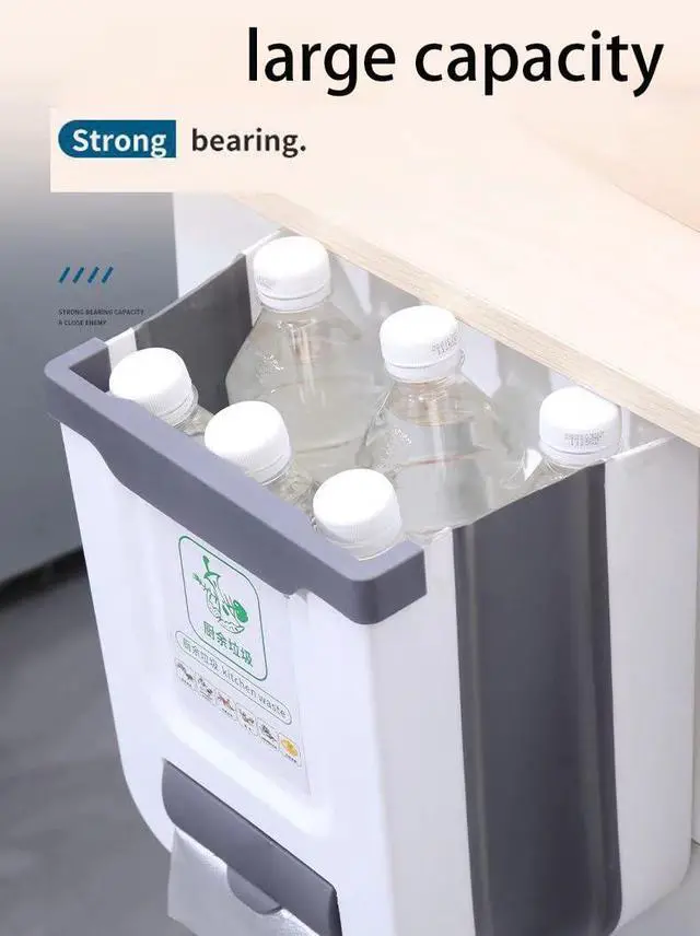Alt view image 6 of 7 - Hanging Kitchen Trash Can,2.6 Gallon Collapsible Waste Bin,Plastic Folding Hang Garbage Can for Cabinet Car Bedroom Bathroom Kitchen Office 11.3 * 10 * 6.9inch,White