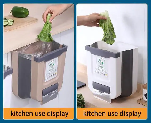 Alt view image 7 of 7 - Hanging Kitchen Trash Can,2.6 Gallon Collapsible Waste Bin,Plastic Folding Hang Garbage Can for Cabinet Car Bedroom Bathroom Kitchen Office 11.3 * 10 * 6.9inch,White