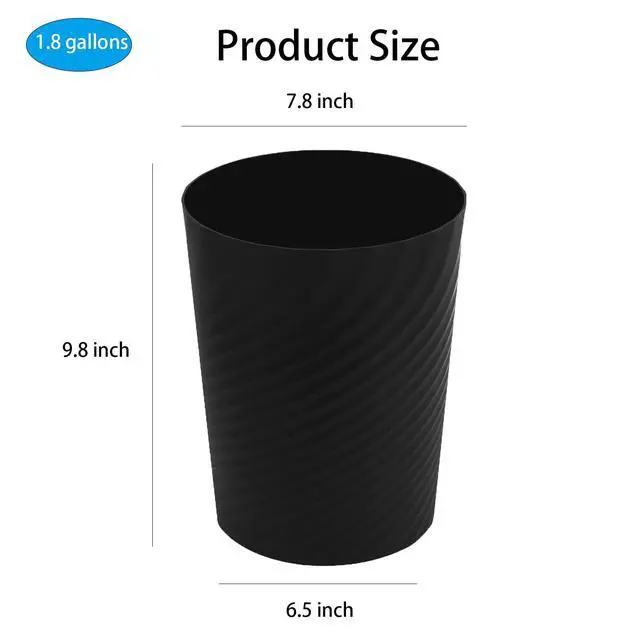 Alt view image 7 of 7 - Plastic Small Bathroom Trash Can Wastebasket Garbage Can, Black