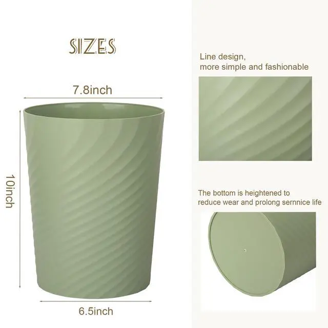Alt view image 3 of 6 - Plastic Small Bathroom Trash Can Wastebasket Garbage Can, Mint Green