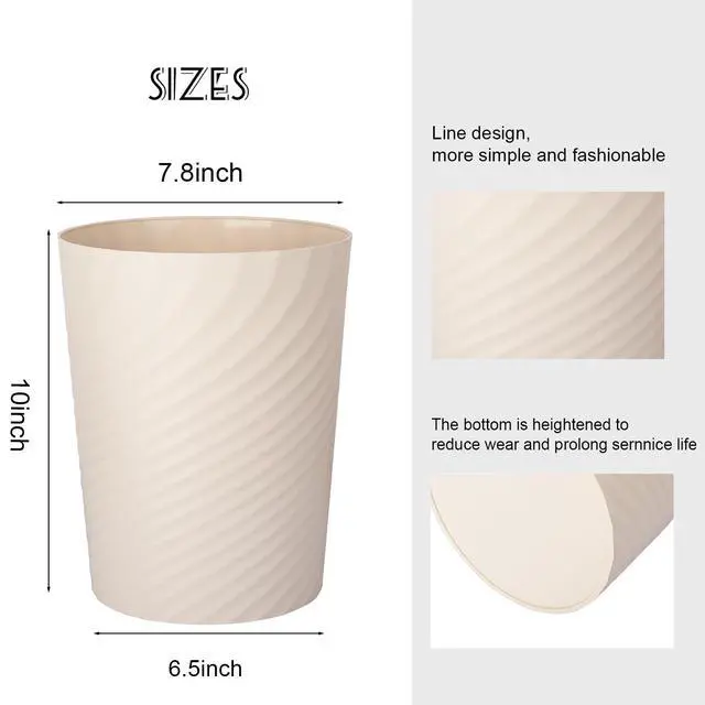 Alt view image 2 of 6 - Plastic Small Bathroom Trash Can Wastebasket Garbage Can, Beige