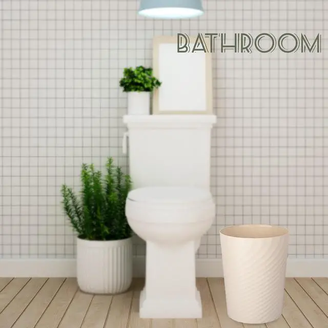 Alt view image 3 of 6 - Plastic Small Bathroom Trash Can Wastebasket Garbage Can, Beige