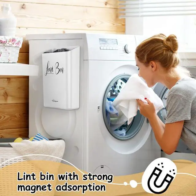 Alt view image 3 of 7 - Magnetic Lint Bin for Laundry Room Organization and Storage, Lint Trash Can for Laundry Room Decor, Wall Mounted Space-Saving, White