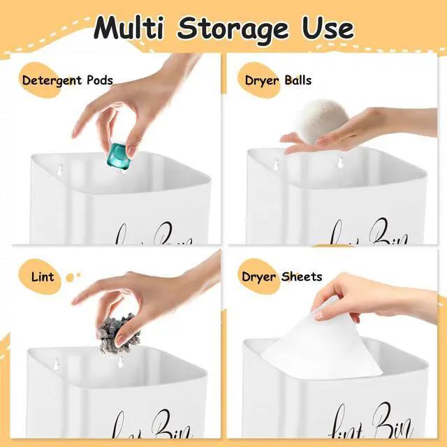 Alt view image 4 of 7 - Magnetic Lint Bin for Laundry Room Organization and Storage, Lint Trash Can for Laundry Room Decor, Wall Mounted Space-Saving, White