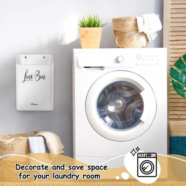Alt view image 5 of 7 - Magnetic Lint Bin for Laundry Room Organization and Storage, Lint Trash Can for Laundry Room Decor, Wall Mounted Space-Saving, White