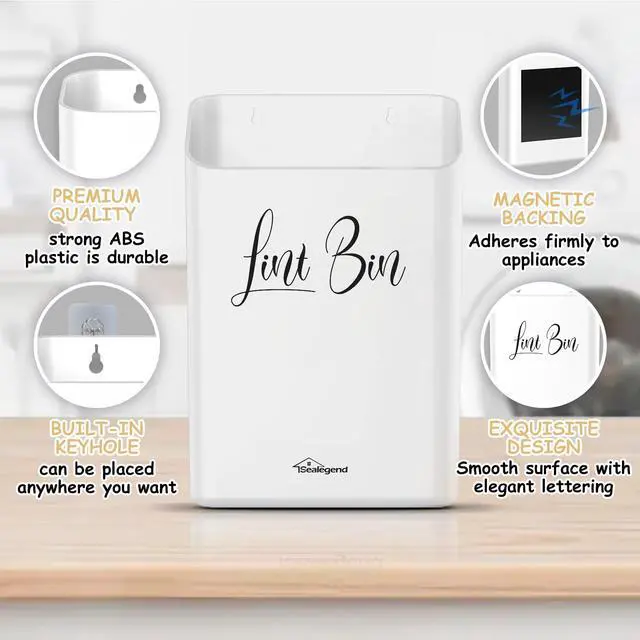 Alt view image 6 of 7 - Magnetic Lint Bin for Laundry Room Organization and Storage, Lint Trash Can for Laundry Room Decor, Wall Mounted Space-Saving, White