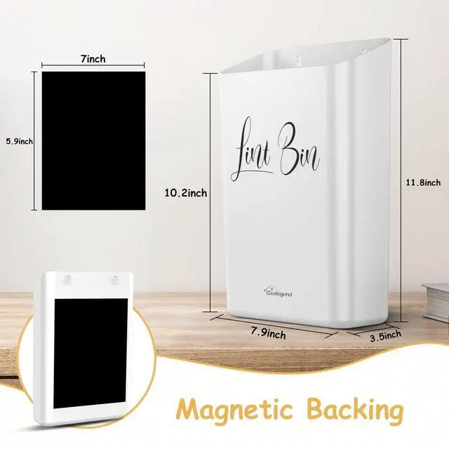 Alt view image 7 of 7 - Magnetic Lint Bin for Laundry Room Organization and Storage, Lint Trash Can for Laundry Room Decor, Wall Mounted Space-Saving, White