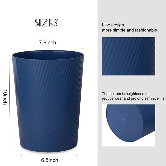 Alt view image 3 of 6 - Small Trash Can Wastebasket Garbage Can Container Bins for Bathrooms, Laundry Room, Kitchens, Offices, Kids Rooms, Dorms (Navy Blue)