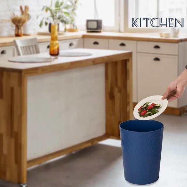 Alt view image 5 of 6 - Small Trash Can Wastebasket Garbage Can Container Bins for Bathrooms, Laundry Room, Kitchens, Offices, Kids Rooms, Dorms (Navy Blue)