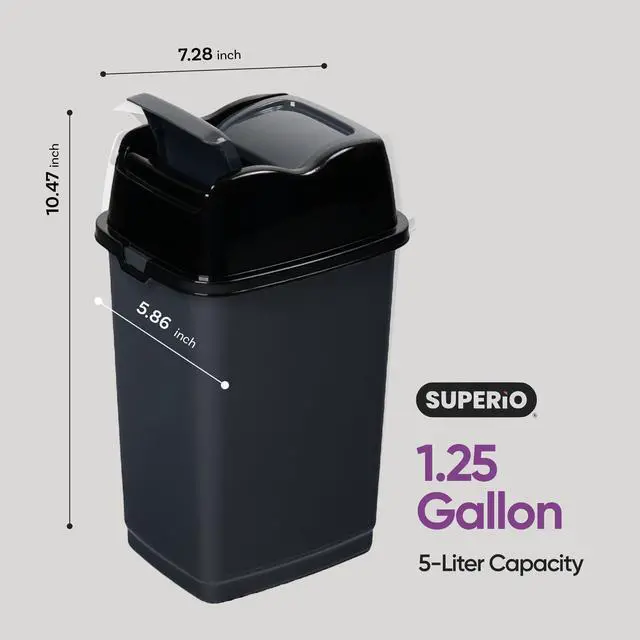 Alt view image 2 of 7 - Garbage Cans with Swing Top-Split Lids, 3 Pack | Small Trash Cans with Lids | Durable Plastic | Slim & Sturdy Trash Bins | Fingerprint Resistant | 1.25 Gallon / 5 qt / 5 L Grey | Superio Brand