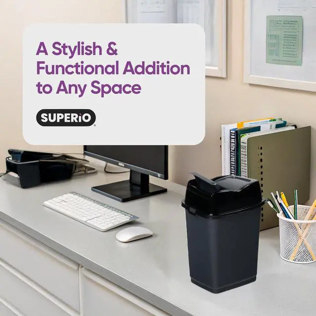 Alt view image 3 of 7 - Garbage Cans with Swing Top-Split Lids, 3 Pack | Small Trash Cans with Lids | Durable Plastic | Slim & Sturdy Trash Bins | Fingerprint Resistant | 1.25 Gallon / 5 qt / 5 L Grey | Superio Brand