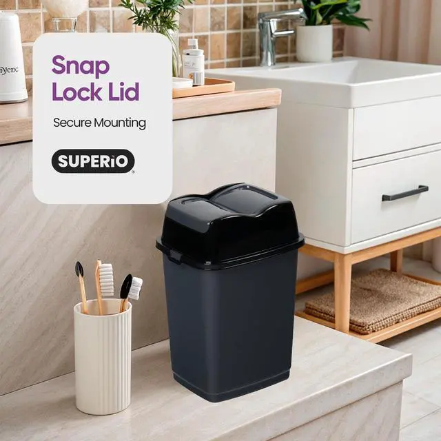 Alt view image 4 of 7 - Garbage Cans with Swing Top-Split Lids, 3 Pack | Small Trash Cans with Lids | Durable Plastic | Slim & Sturdy Trash Bins | Fingerprint Resistant | 1.25 Gallon / 5 qt / 5 L Grey | Superio Brand