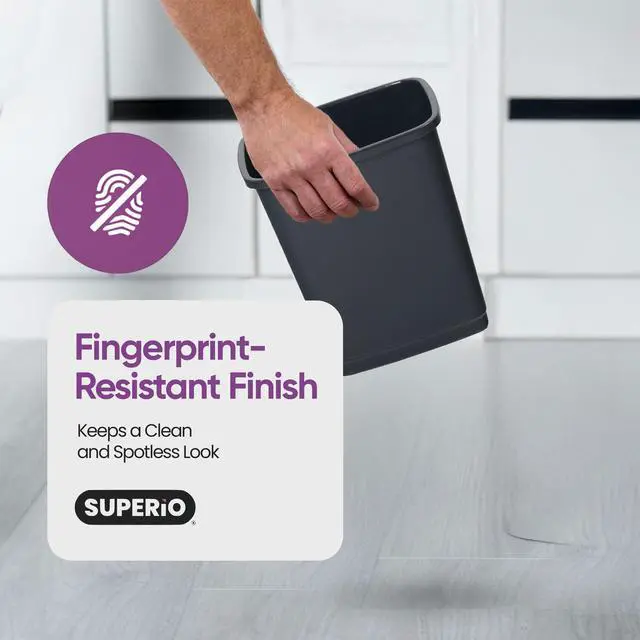 Alt view image 6 of 7 - Garbage Cans with Swing Top-Split Lids, 3 Pack | Small Trash Cans with Lids | Durable Plastic | Slim & Sturdy Trash Bins | Fingerprint Resistant | 1.25 Gallon / 5 qt / 5 L Grey | Superio Brand