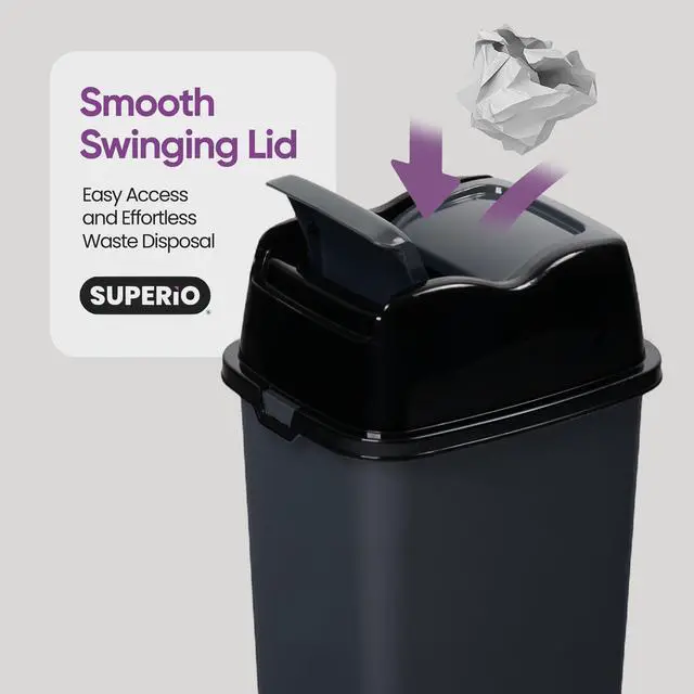 Alt view image 5 of 7 - Garbage Cans with Swing Top-Split Lids, 3 Pack | Small Trash Cans with Lids | Durable Plastic | Slim & Sturdy Trash Bins | Fingerprint Resistant | 1.25 Gallon / 5 qt / 5 L Grey | Superio Brand