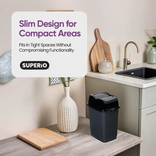 Alt view image 7 of 7 - Garbage Cans with Swing Top-Split Lids, 3 Pack | Small Trash Cans with Lids | Durable Plastic | Slim & Sturdy Trash Bins | Fingerprint Resistant | 1.25 Gallon / 5 qt / 5 L Grey | Superio Brand