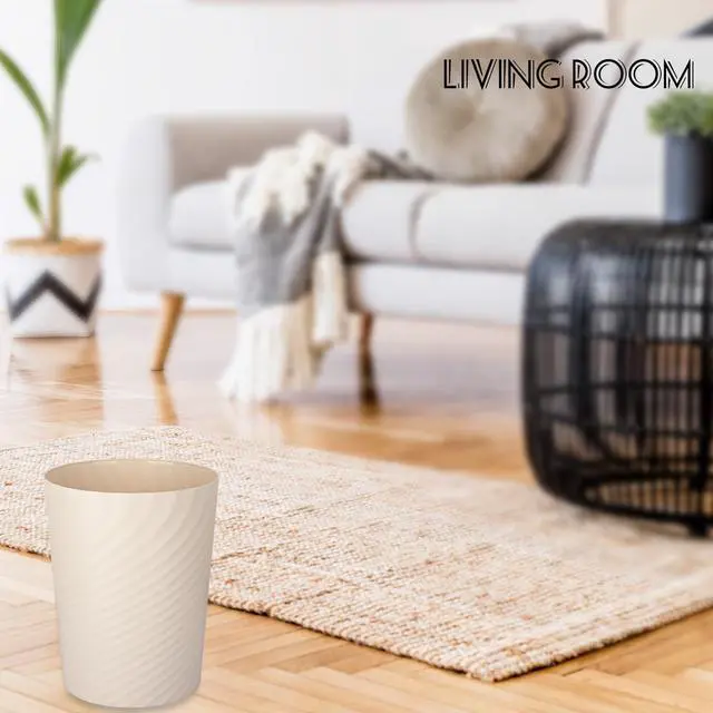 Alt view image 6 of 6 - Plastic Small Bathroom Trash Can Wastebasket Garbage Can, Beige