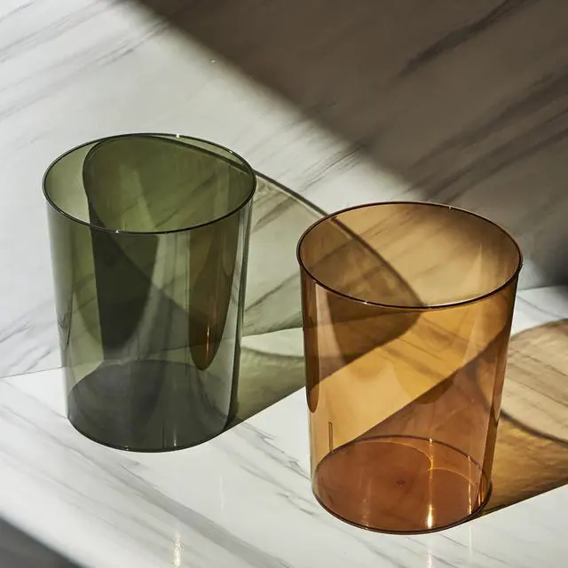 Alt view image 2 of 6 - Small Trash Can Plastic Wastebasket 1.5 Gallon Garbage Bin, Clear & Green