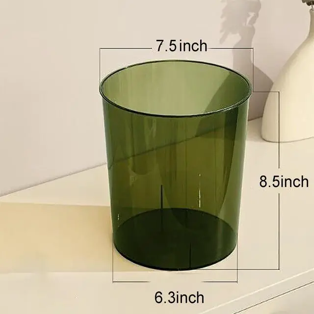 Alt view image 4 of 6 - Small Trash Can Plastic Wastebasket 1.5 Gallon Garbage Bin, Clear & Green