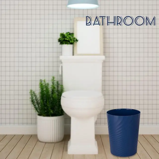 Alt view image 2 of 6 - Plastic Small Bathroom Trash Can Wastebasket Garbage Can, Navy Blue