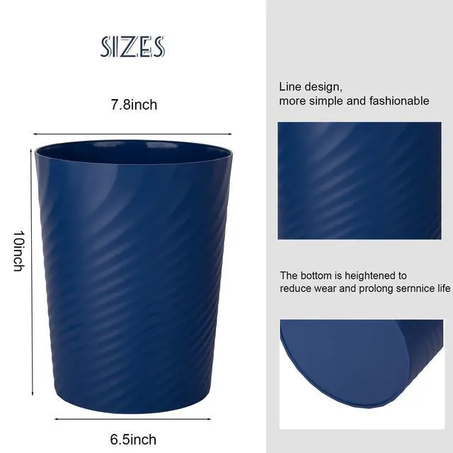 Alt view image 3 of 6 - Plastic Small Bathroom Trash Can Wastebasket Garbage Can, Navy Blue