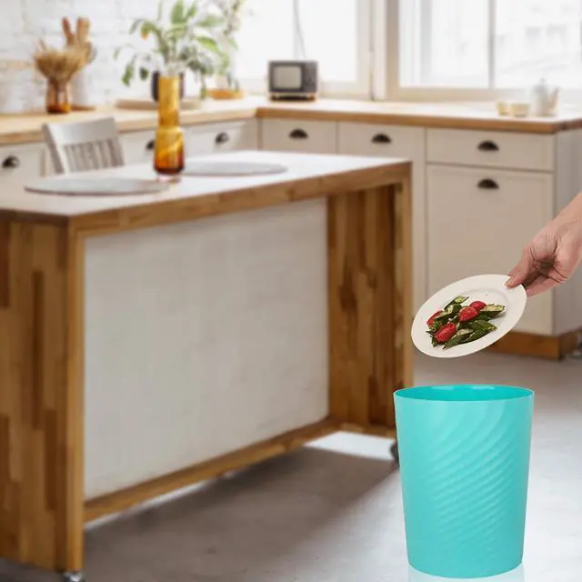 Alt view image 5 of 6 - Plastic Small Bathroom Trash Can Wastebasket Garbage Can, Light Blue