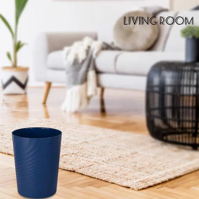 Alt view image 6 of 6 - Plastic Small Bathroom Trash Can Wastebasket Garbage Can, Navy Blue