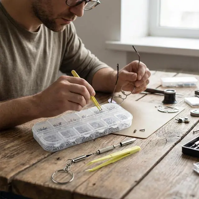 Alt view image 6 of 7 - EyeglassRepair,Kit360PCSStainlessSteelGlassesScrews,Compatible with Sunglasses,Eyeglasses,and Precision Accessories.Thekitincludes a Screwdriver and Tweezers for Repairing Eyeglass Frame Hinges