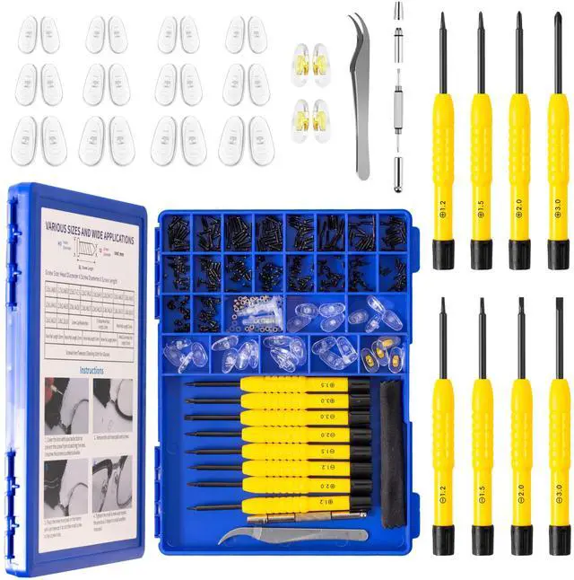 Main image of Upgrade Version All-in-One Magnetic Glasses Repair Kit with Black Screw, Eyeglass Repair Tools Kit with Precision Screwdriver Sets, Nose Pads, Tweezer