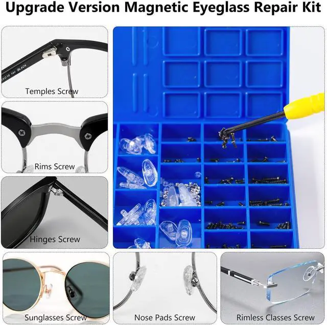 Alt view image 5 of 7 - Upgrade Version All-in-One Magnetic Glasses Repair Kit with Black Screw, Eyeglass Repair Tools Kit with Precision Screwdriver Sets, Nose Pads, Tweezer