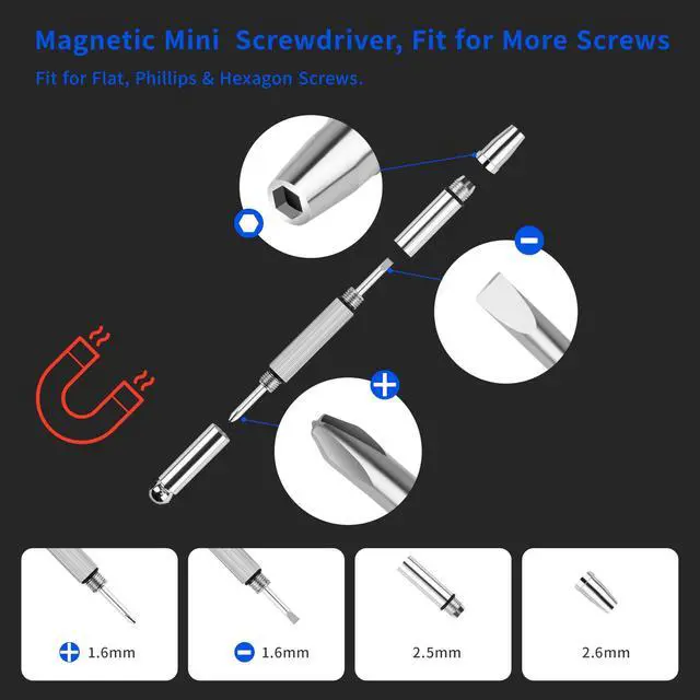 Alt view image 4 of 7 - Upgrade Version All-in-One Magnetic Glasses Repair Kit with Black Screw, Eyeglass Repair Tools Kit with Precision Screwdriver Sets, Nose Pads, Tweezer