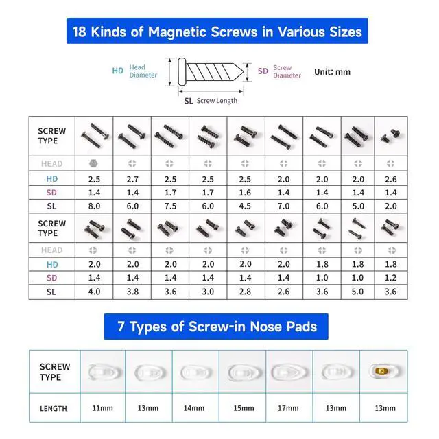 Alt view image 6 of 7 - Upgrade Version All-in-One Magnetic Glasses Repair Kit with Black Screw, Eyeglass Repair Tools Kit with Precision Screwdriver Sets, Nose Pads, Tweezer