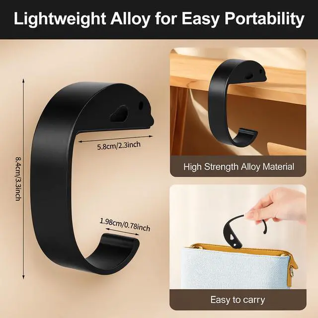 Alt view image 2 of 7 - 2 PCS Purse Hook for Table Heavy Duty, Bag Hanger for Table, Classroom, Office, Travel, Multi-Use Portable Bag Hook for Desk, Headphone, Key, Backpack, Office Table Accessories