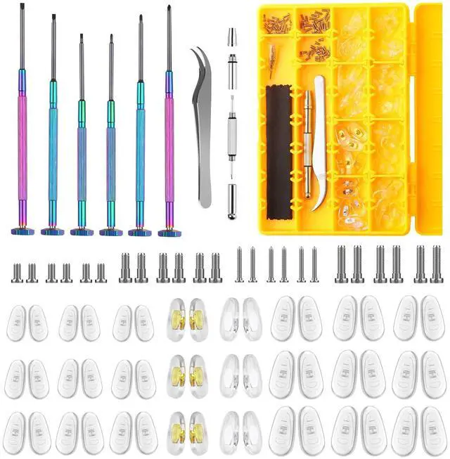 Main image of Eyeglass Nose Pads, 24 Pairs of Screw-in Glasses Nose Pads, Upgraded Magnetic Eyeglass Repair Kit with Precision Precision Screwdriver Set, Screws, Tweezer for Travel, Birthday Gift, Christmas