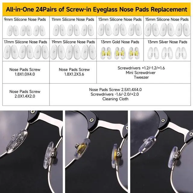 Alt view image 4 of 7 - Eyeglass Nose Pads, 24 Pairs of Screw-in Glasses Nose Pads, Upgraded Magnetic Eyeglass Repair Kit with Precision Precision Screwdriver Set, Screws, Tweezer for Travel, Birthday Gift, Christmas